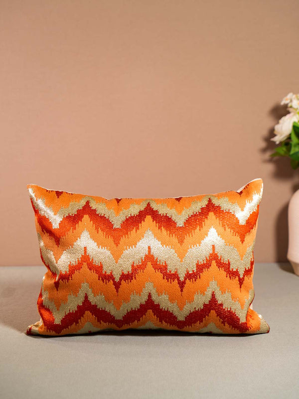 IKKAT-CUSHION WITH EMBROIDERY-RED