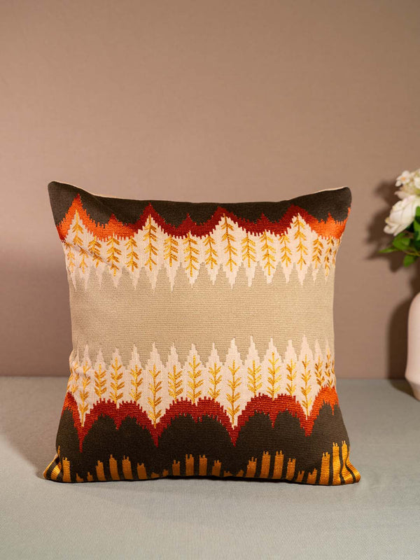 IKKAT-CUSHION WITH EMBROIDERY-BROWN