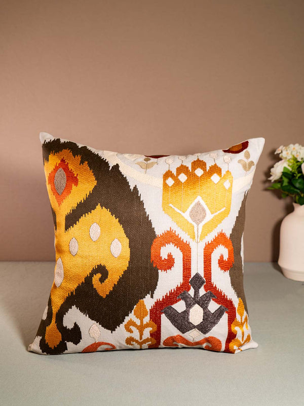 IKKAT-CUSHION WITH EMBROIDERY-MULTICOLOUR