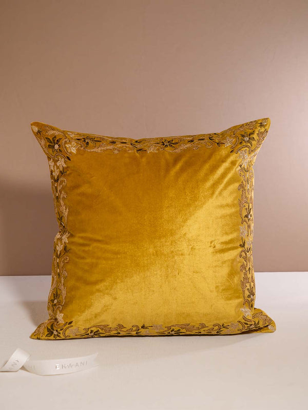 MUGHAL-BASE FABRIC VISCOSE VELVET WITH ZARI EMBROIDERY AND AARI WORK-CUSHION