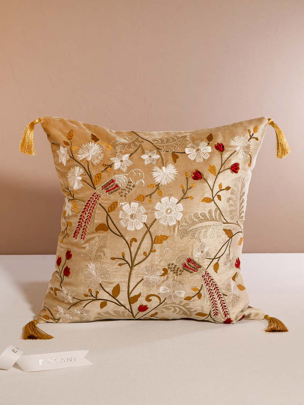 MUGHAL-BASE FABRIC VISCOSE VELVET EMBROIDERY WITH SILK THRAED AND ZARI WITH BEED ADDA WORK-CUSHION