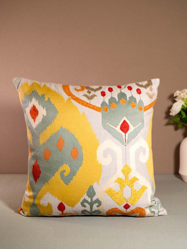 IKKAT-CUSHION WITH EMBROIDERY-MULTICOLOUR