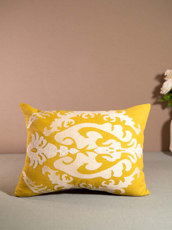 IKKAT-CUSHION WITH EMBROIDERY-GREY