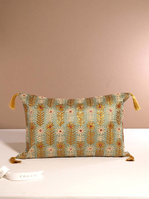 MUGHAL-BASE DUPION SILK WITH GOTA AND AARI WORK WITH MIRROR-CUSHION
