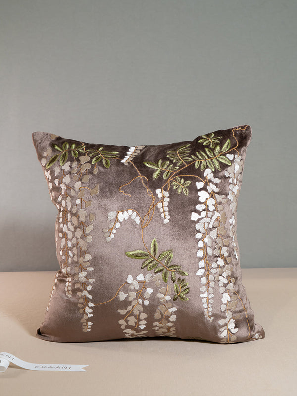 Nature Viscose Velvet With Embroidery Chocolate Brown Cushion