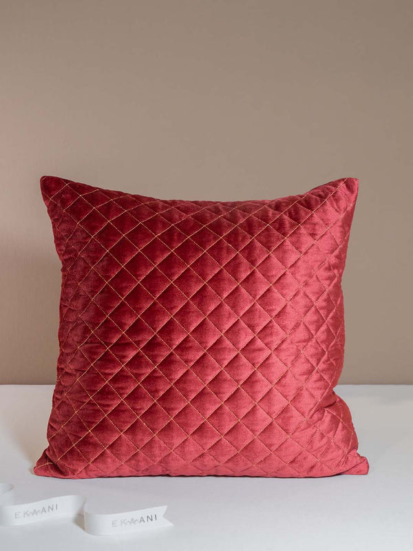 Pomegranate Viscose Velvet With Zari Quilting Red Cushion