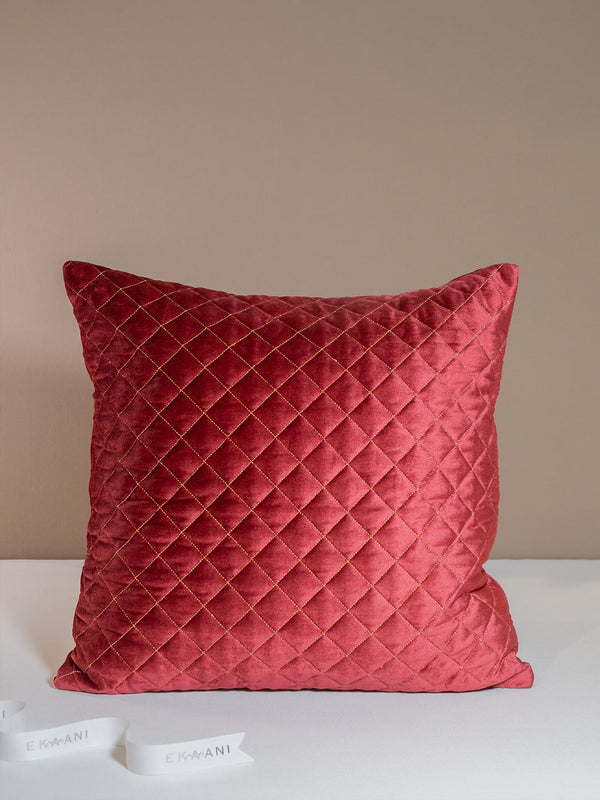 Pomegranate Velvet Quilted with Embroidery Maroon Cushion