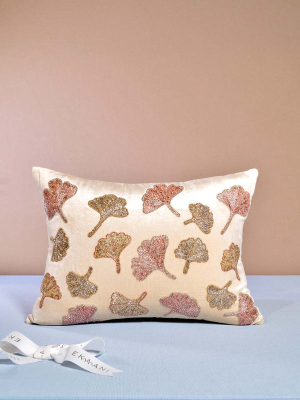 Lotus Viscose Velvet With Pipe Adda Work Ivory Cushion