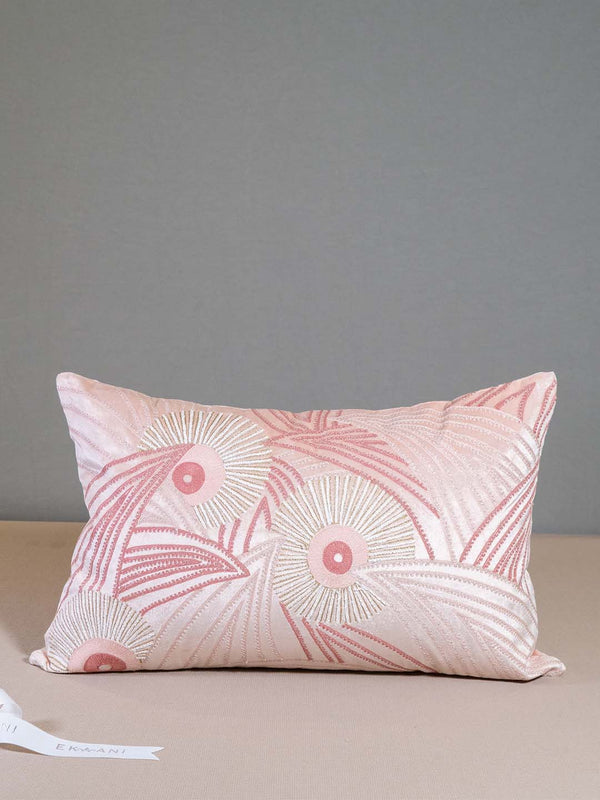 Lotus Viscose Velvet With Thread & Zari Embroidery Pink Cushion