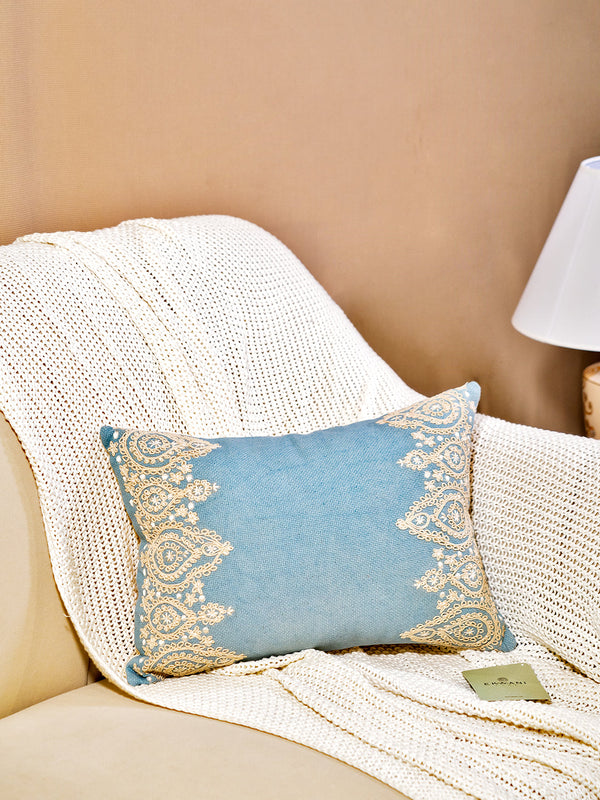 Indigo Cotton Textured Slub With Dori & Thread Embroidery Blue Cushion