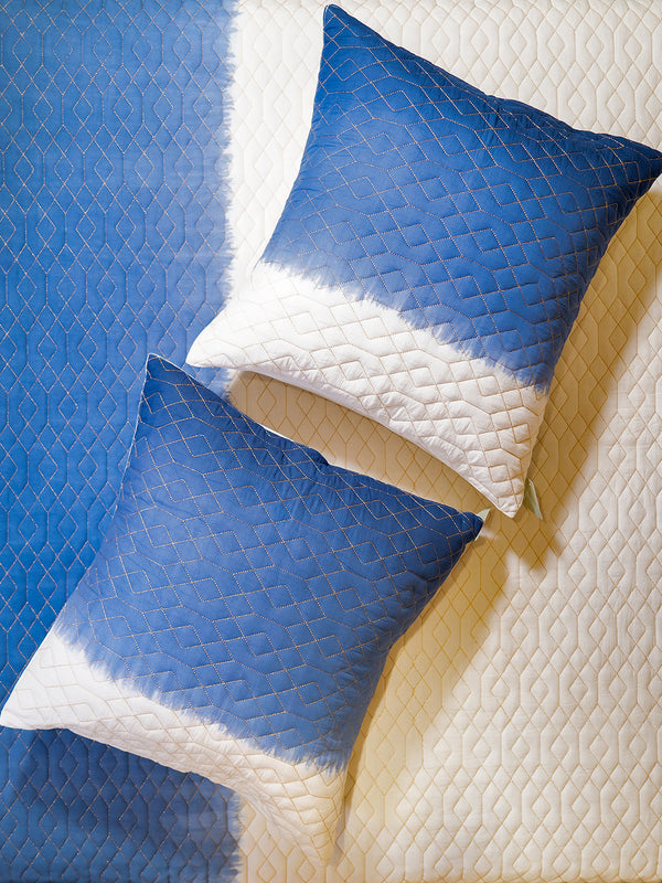Indigo Shams Cotton Mul Omrey With Zari Quilting Ivory To Indigo Shams