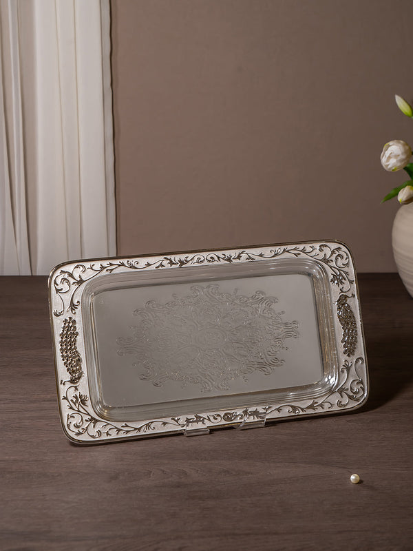 Peacock Rectangle Tray (White Enamel)