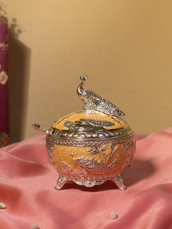 Peacock Sugarpot (Peach Enamel)
