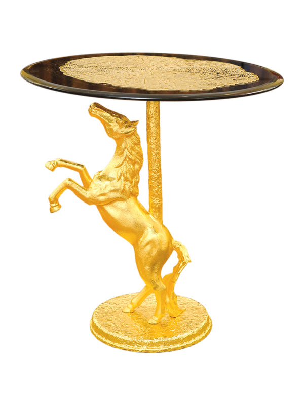 Buy End Table Horse Set Gold Finished Aluminum With 10Mm Clear Float Glass