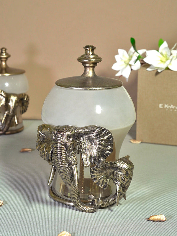 Pair Of Elephant Jar With Cream Glass (L)
