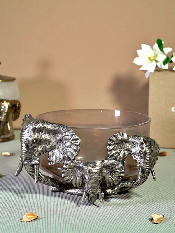 Family Elephant Bowl With Black Chrome Glass