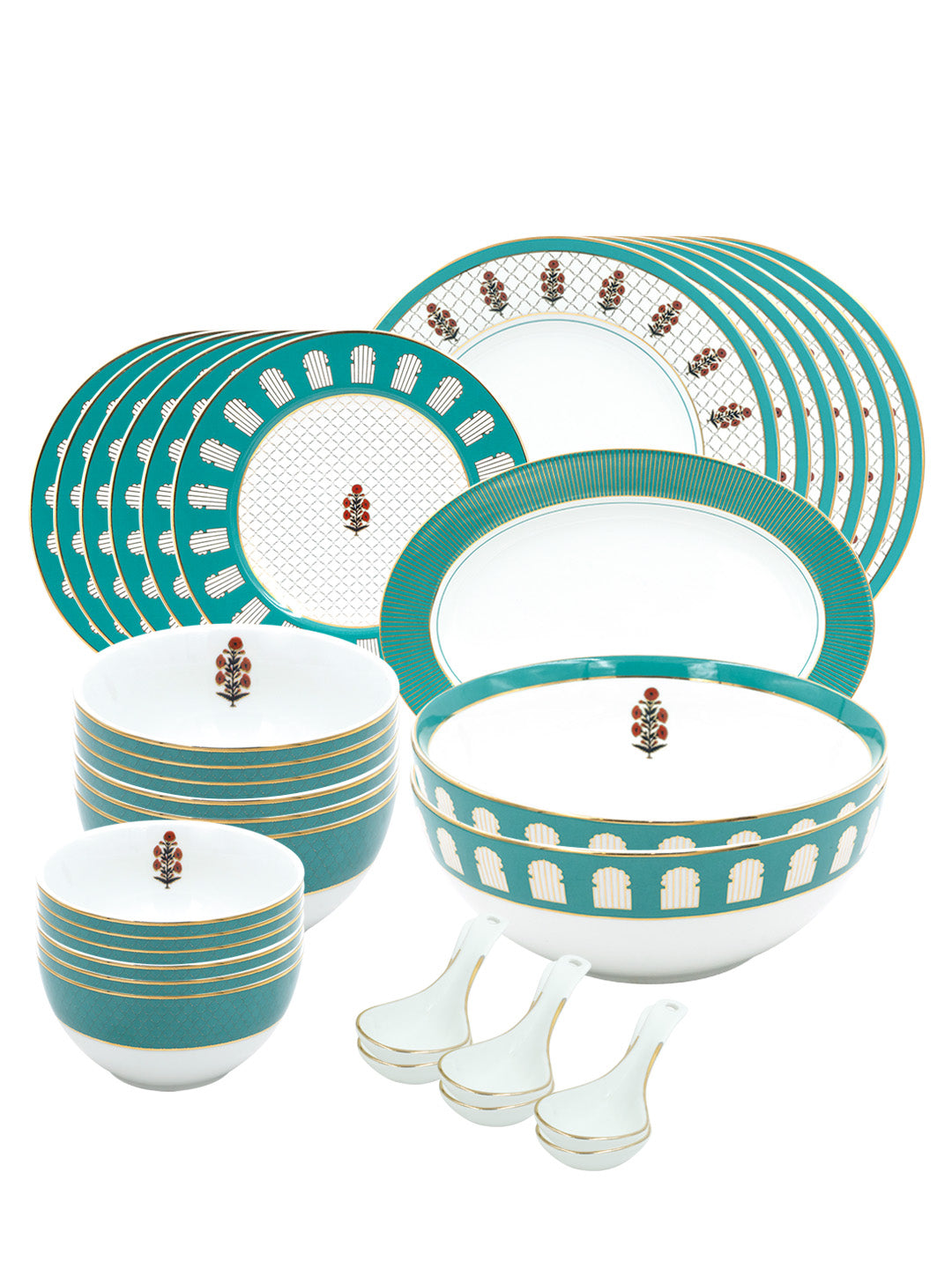 Shop 21344A Mughal Bagh Porcelain 33 Pcs Dinner Set Online Ekaani