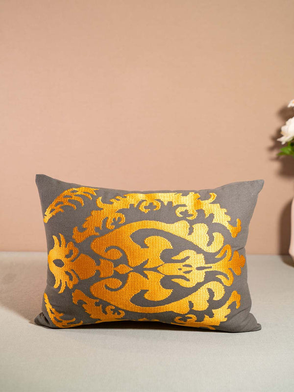 IKKAT-CUSHION WITH EMBROIDERY-BLACK