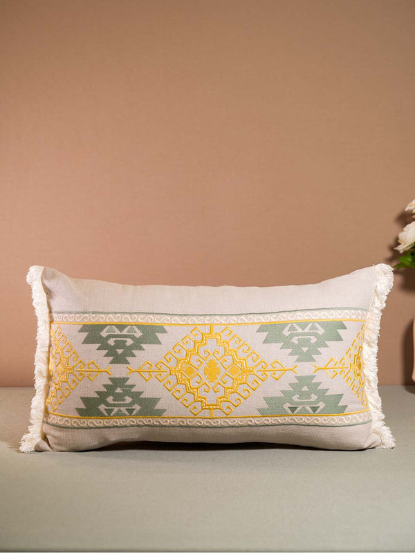 IKKAT-CUSHION WITH EMBROIDERY-GREY