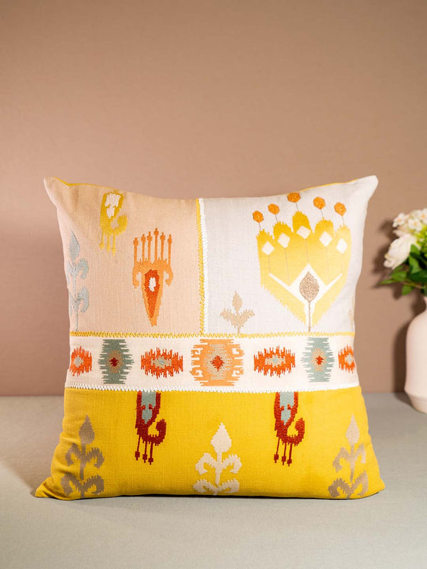 IKKAT-CUSHION WITH EMBROIDERY-MULTICOLOUR