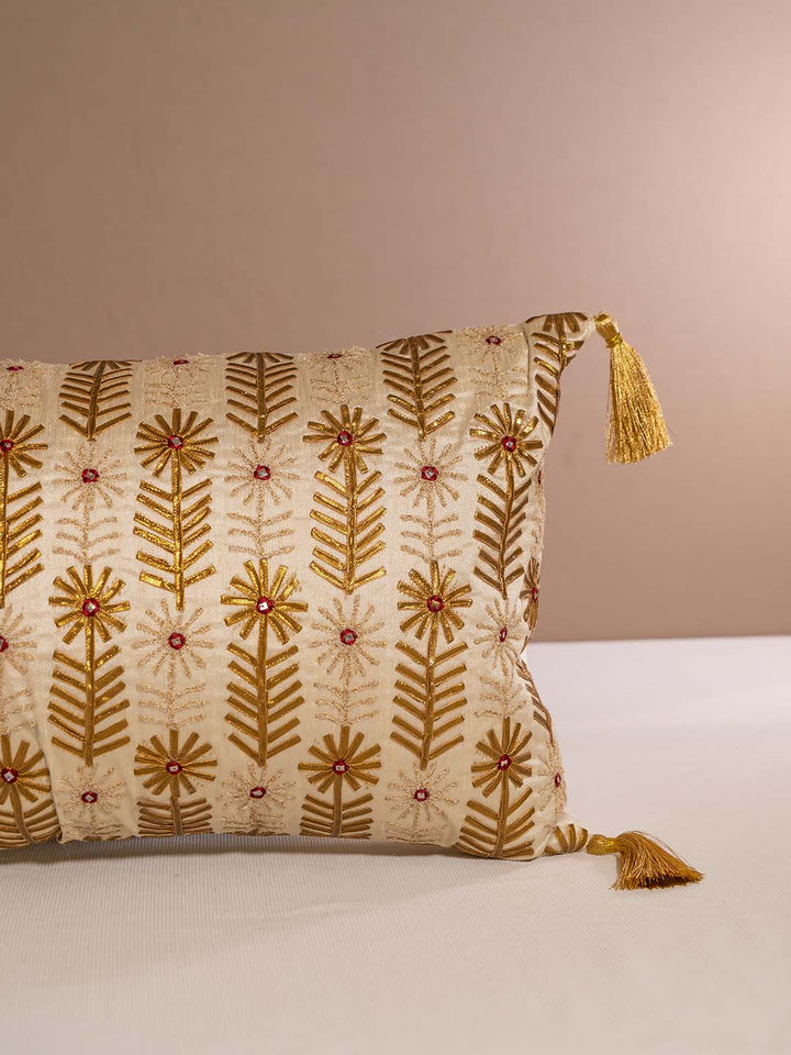 Buy MUGHAL-BASE-DUPION-SILK-WITH-GOTA-AND-AARI-WORK-WITH-MIRROR-CUSHION