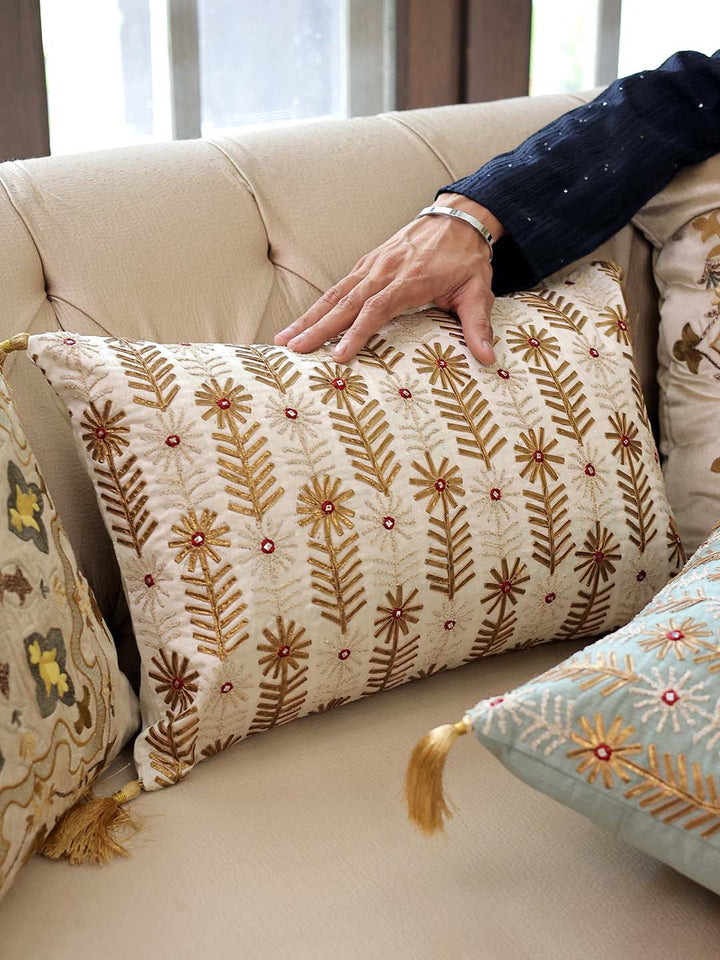 Buy MUGHAL-BASE-DUPION-SILK-WITH-GOTA-AND-AARI-WORK-WITH-MIRROR-CUSHION