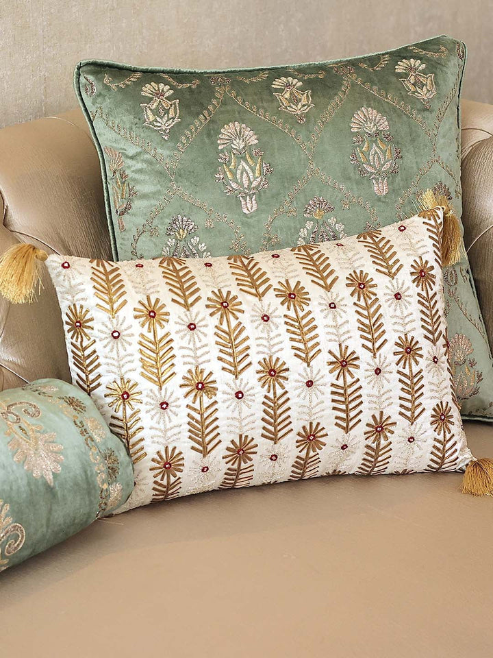 Buy MUGHAL-BASE-DUPION-SILK-WITH-GOTA-AND-AARI-WORK-WITH-MIRROR-CUSHION