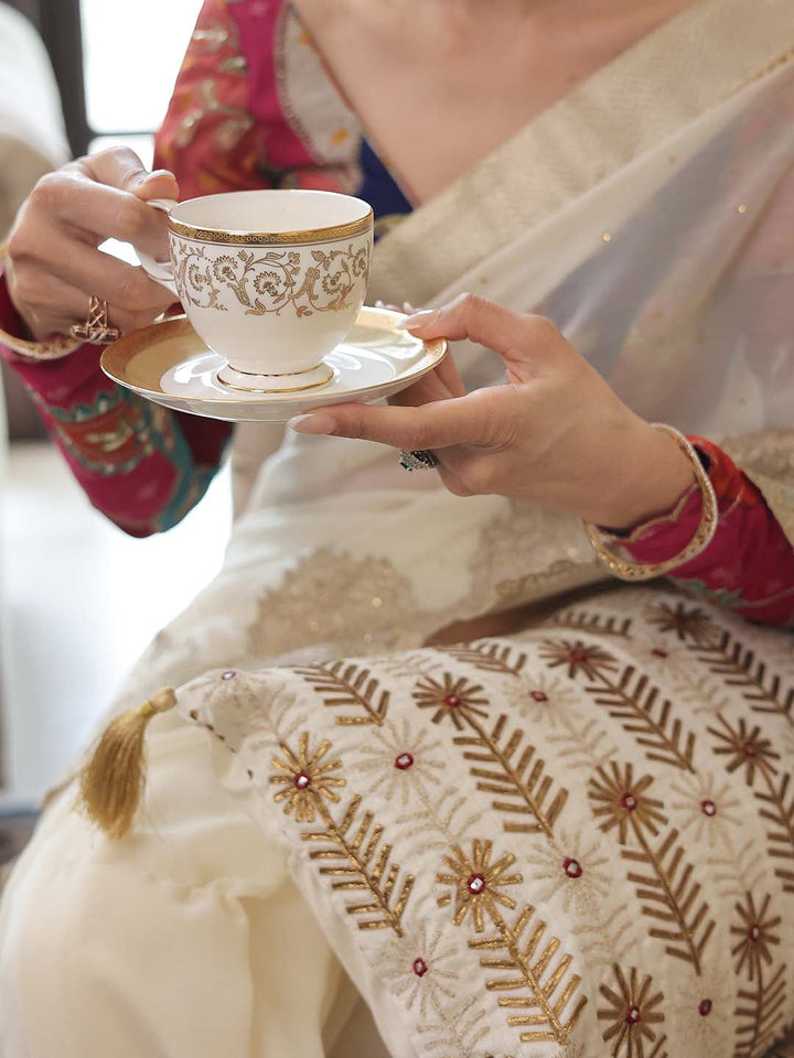 Buy MUGHAL-BASE-DUPION-SILK-WITH-GOTA-AND-AARI-WORK-WITH-MIRROR-CUSHION