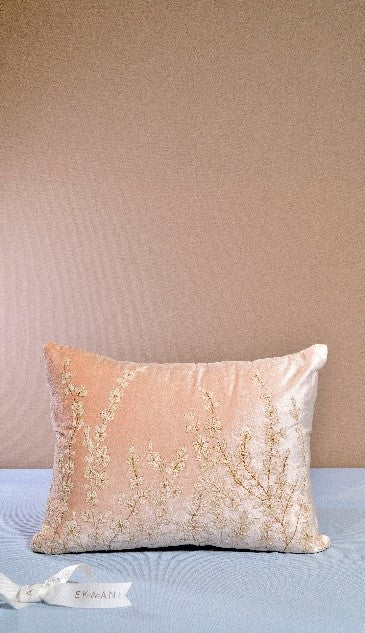 Lotus Viscose Velvet Dori & Zari Embroidery Pink Cushion