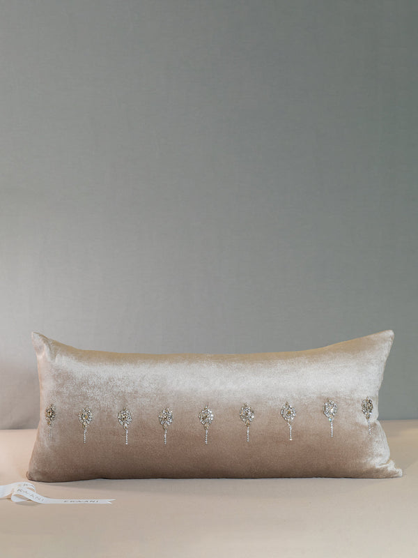Nature Viscose Velvet With Stud Work Beige Cushion