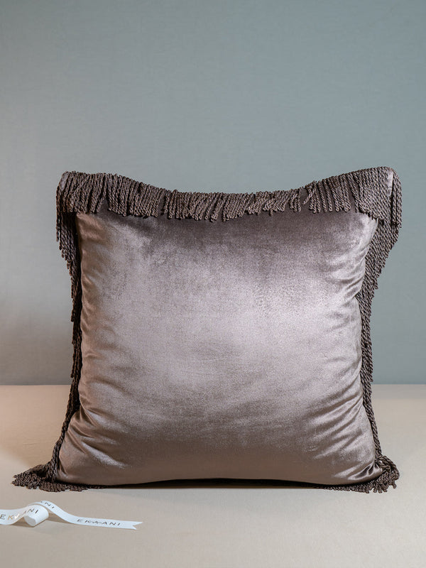 Nature Viscose Velvet With Silk Fringes Chocolate Brown Cushion