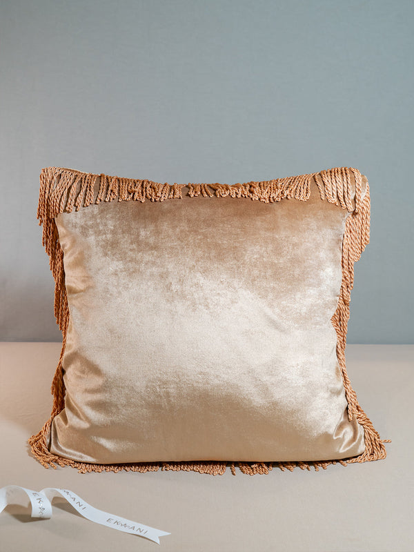 Nature Viscose Velvet With Silk Fringes Rust Cushion