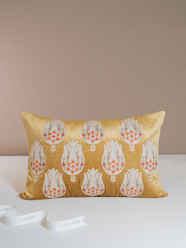 Pomegranate Velvet Viscose With Thread Embroidery Rust Cushion