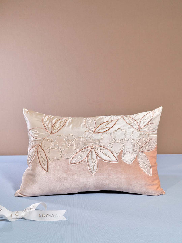 Lotus Cutwork Embroidery On Silk & Velvet Pink Cushion