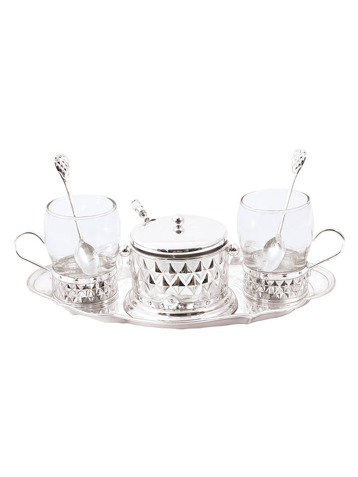 Buy Oval Tray With One Sugar Pot + 2 Cups + 2 Spoons