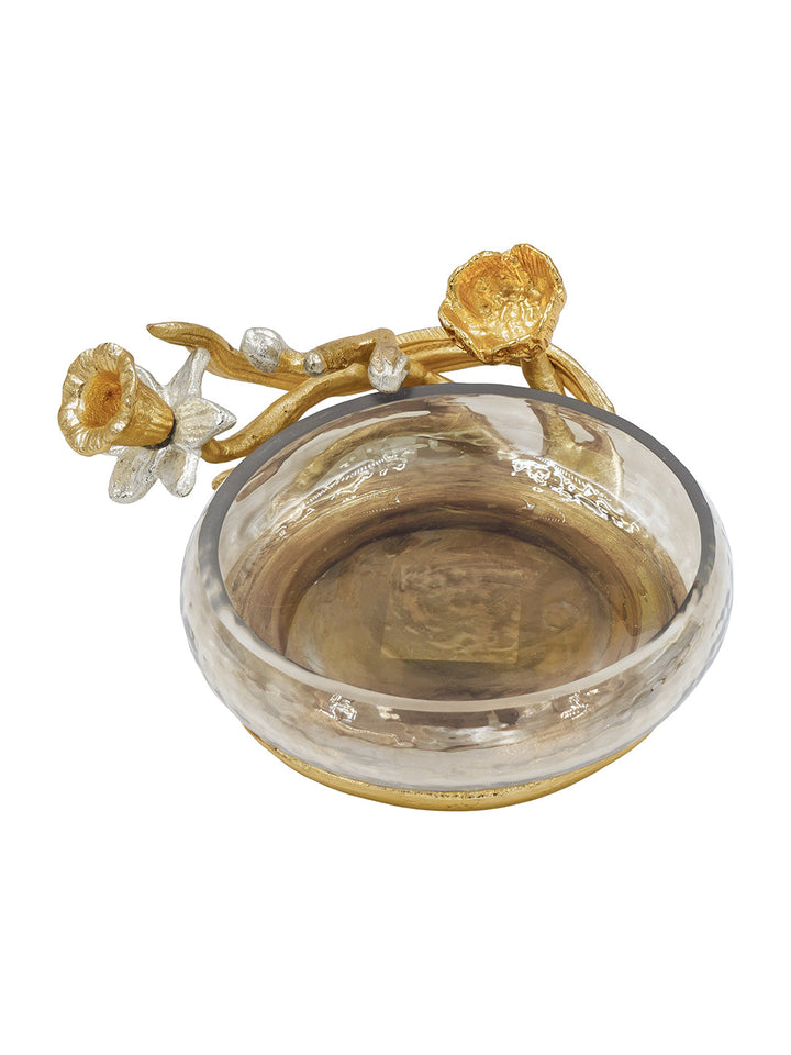 Buy Soap Dish Silver, Gold Finished Aluminum & Textured Brown Luster Glass With Flower