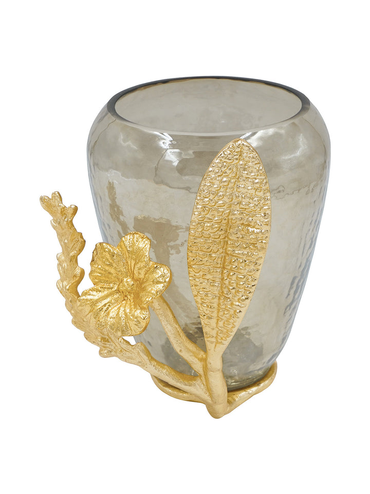 Buy Tumbler Silver, Gold Finished Aluminum & Textured Brown Luster Glass With Flower