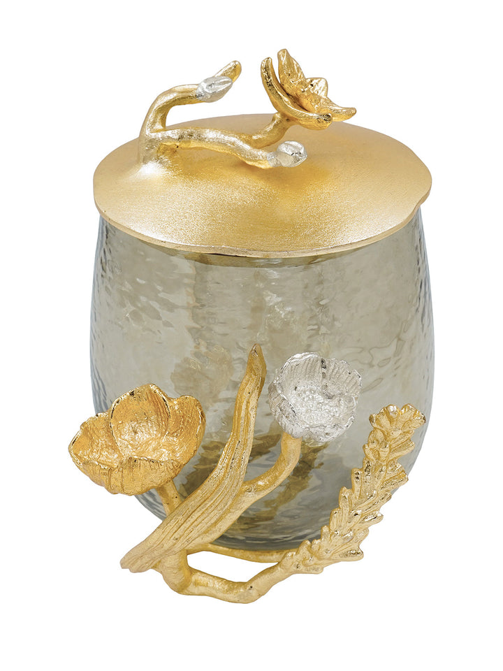 Buy Jar (Large) Silver, Gold Finished Aluminum & Textured Brown Luster Glass With Flowers