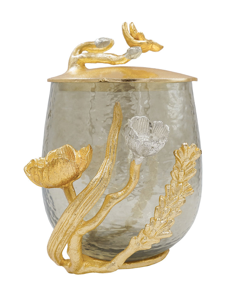 Buy Jar (Large) Silver, Gold Finished Aluminum & Textured Brown Luster Glass With Flowers