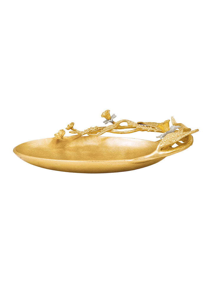 Buy Oval Platter Silver Plated & Gold Finished Aluminum With Flowers