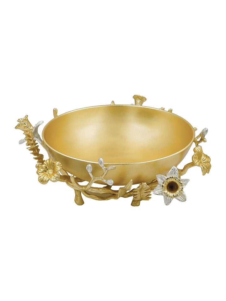 Buy Salad Bowl Silver Plated & Gold Finished Aluminum With Flowers