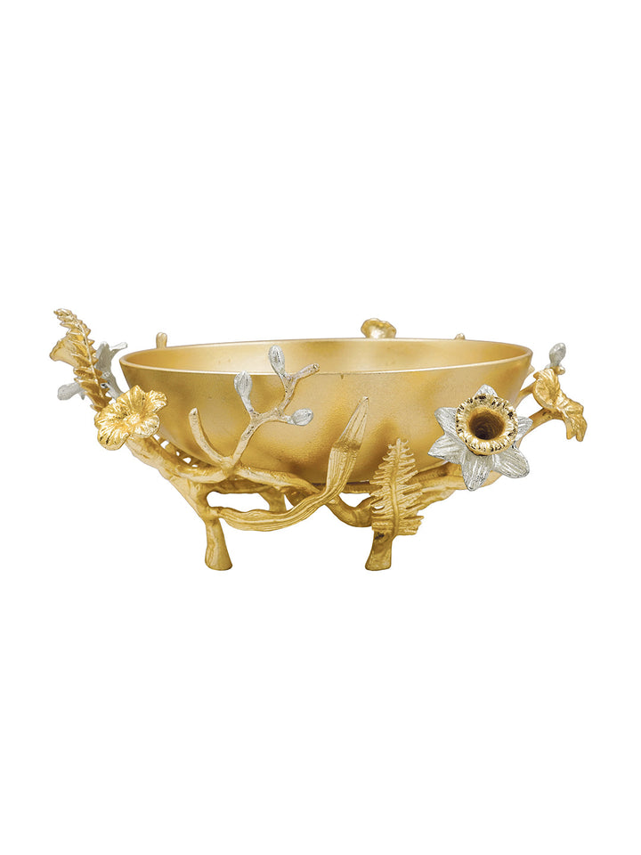 Buy Salad Bowl Silver Plated & Gold Finished Aluminum With Flowers