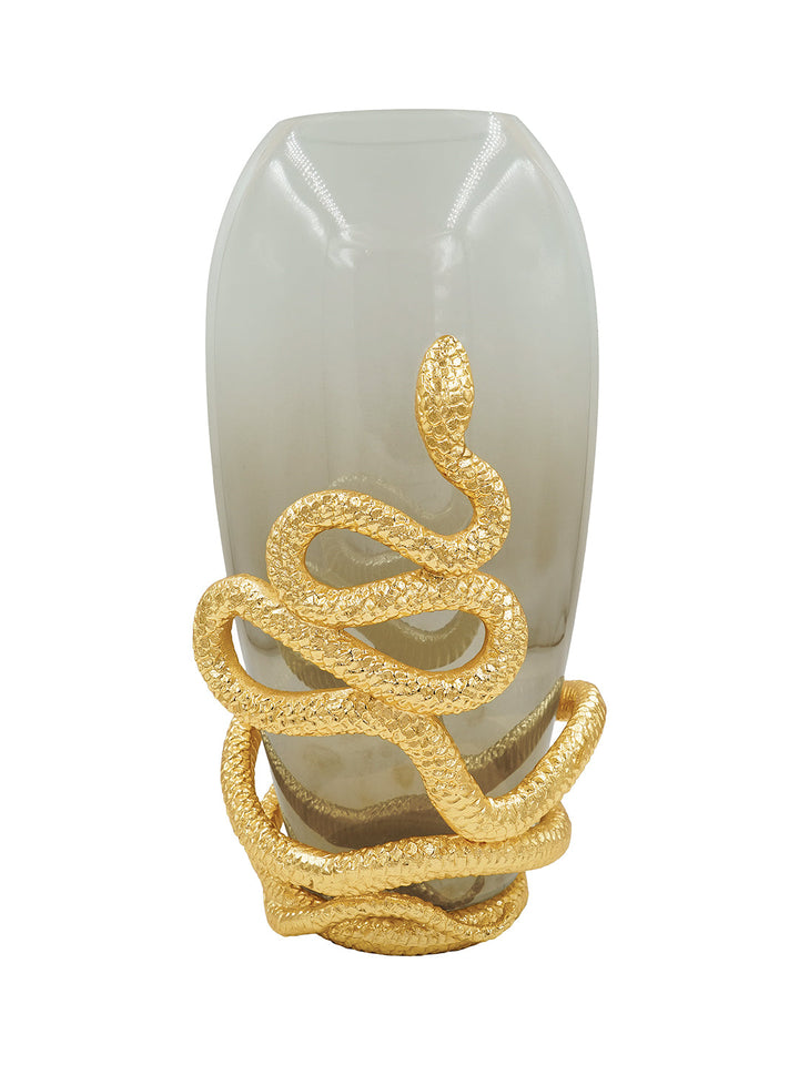 Buy Vase Serpent Gold Finished Aluminum With Gradient White And Brown Luster Glass