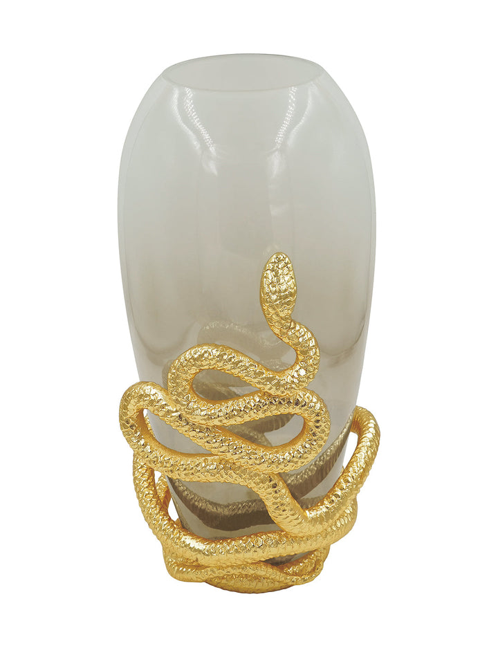Buy Vase Serpent Gold Finished Aluminum With Gradient White And Brown Luster Glass
