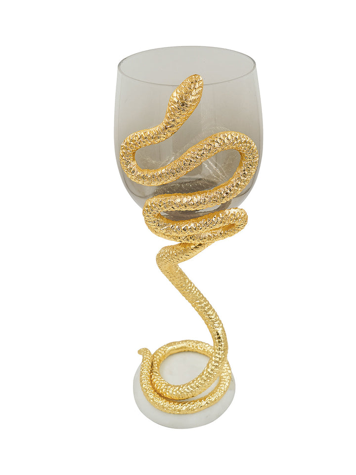 Buy Pillar Candle Holder (Large) Serpent Gold Finished Aluminum With Gradient White And Brown Luster Glass, 18Mm White Marble Base