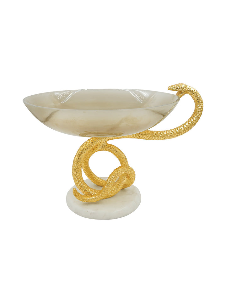 Buy Footed Bowl Serpent Silver Gold Finished Aluminum With Gradient White & Half Brown Luster Glass 18Mm White Marble Base