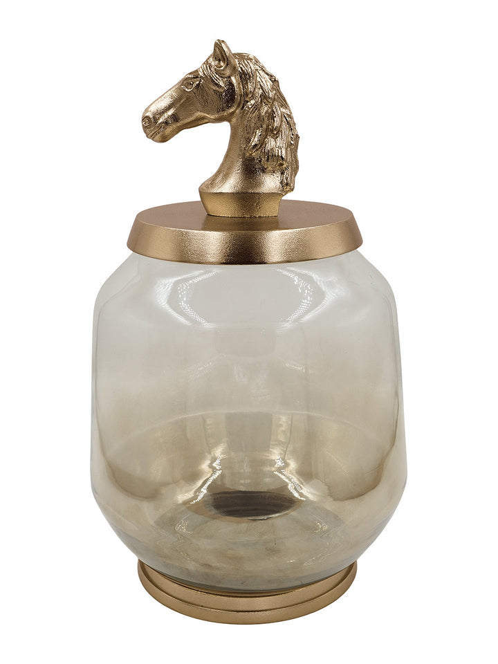 Buy Jar (Large) Horse Gold Finished Aluminum With Half Brown Luster Glass
