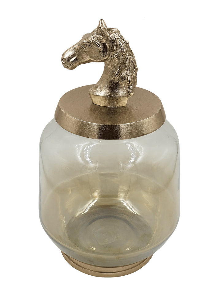 Buy Jar (Large) Horse Gold Finished Aluminum With Half Brown Luster Glass