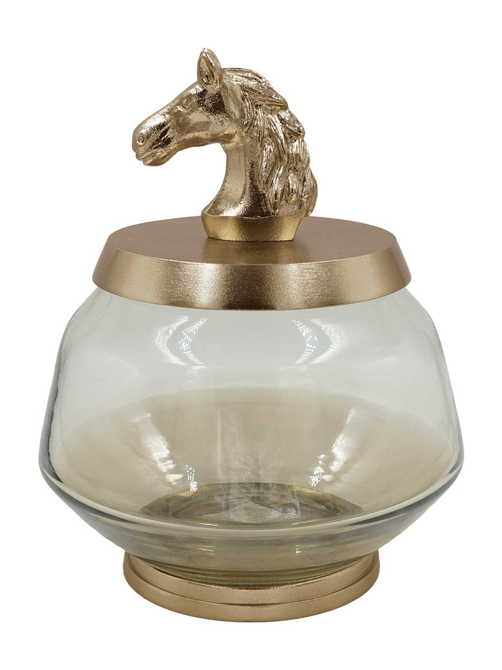 Buy Jar (Small) Horse Gold Finished Aluminum With Half Brown Luster Glass