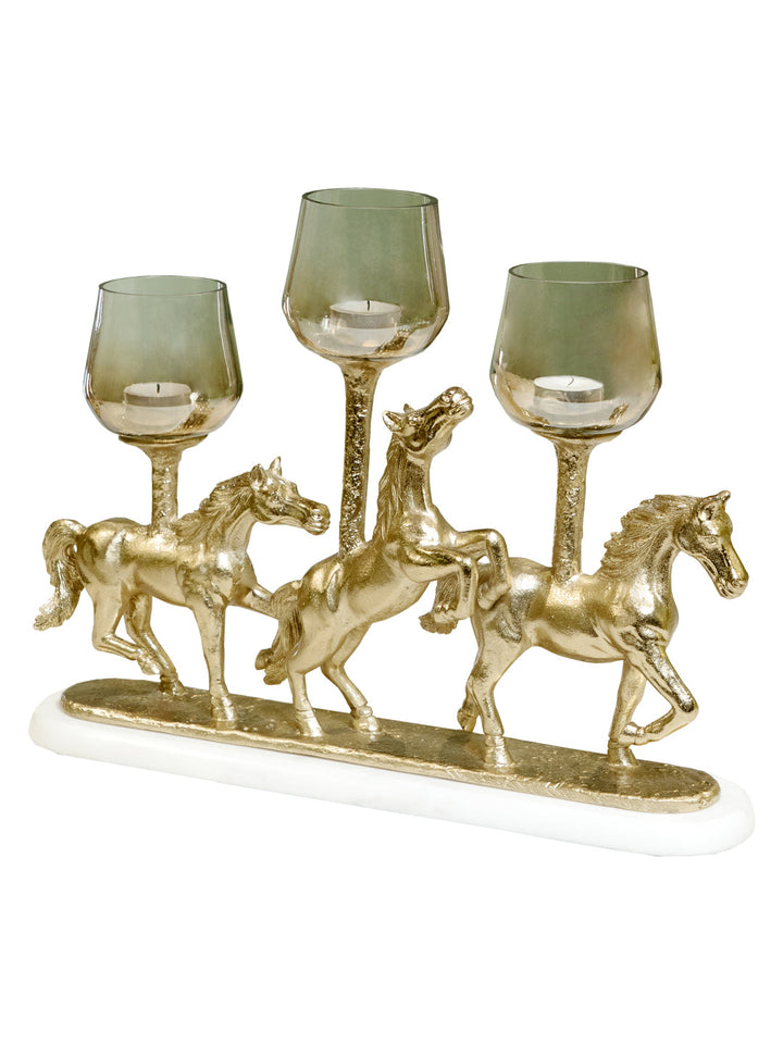Buy Multi Votive Holder Gold Finished Aluminum With Half Brown Luster Glass And White Marble Base